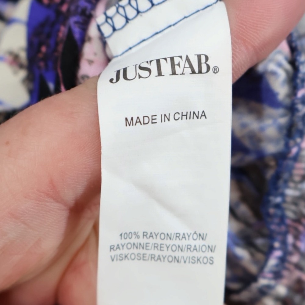 JustFab Blue Purple Abstract Surplice Romper Long Sleeve Elastic Waist S - Picture 6 of 7